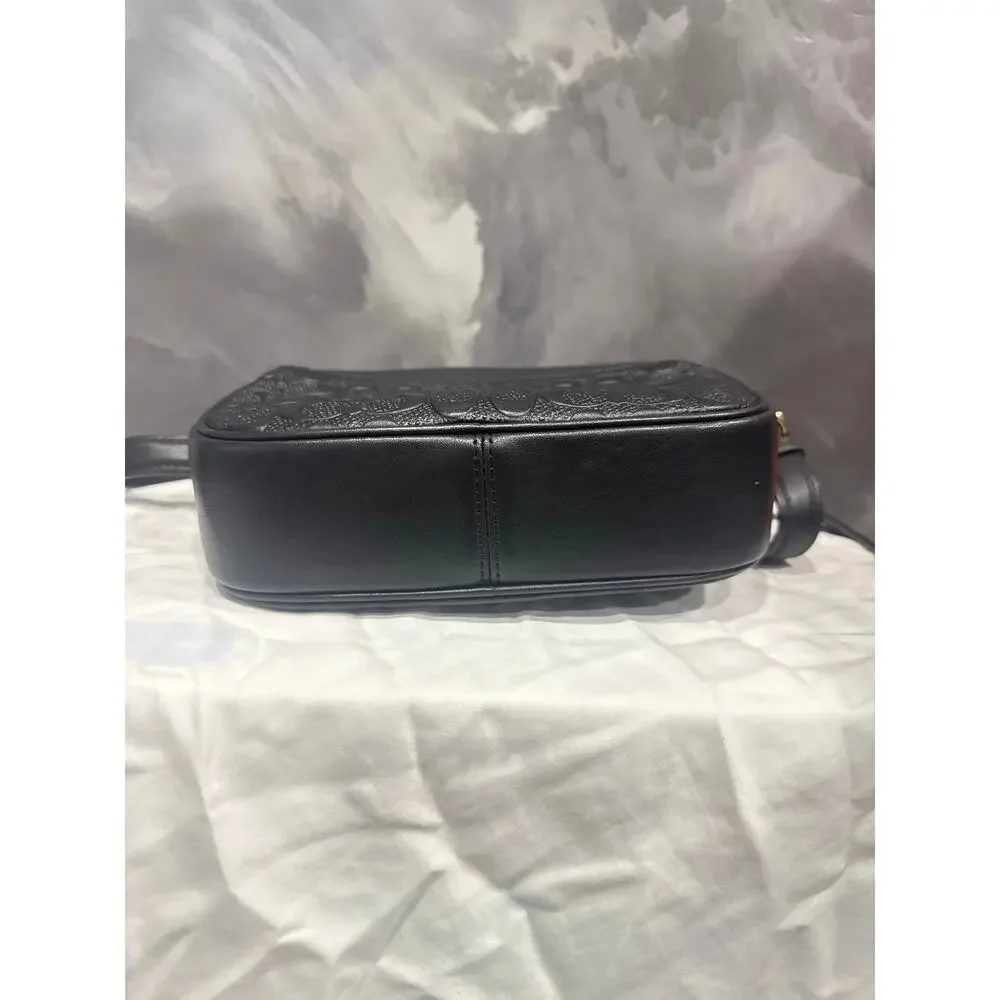 Coach Mini Jamie Camera Bag In Signature Leather Black Embossed Crossbody Bag